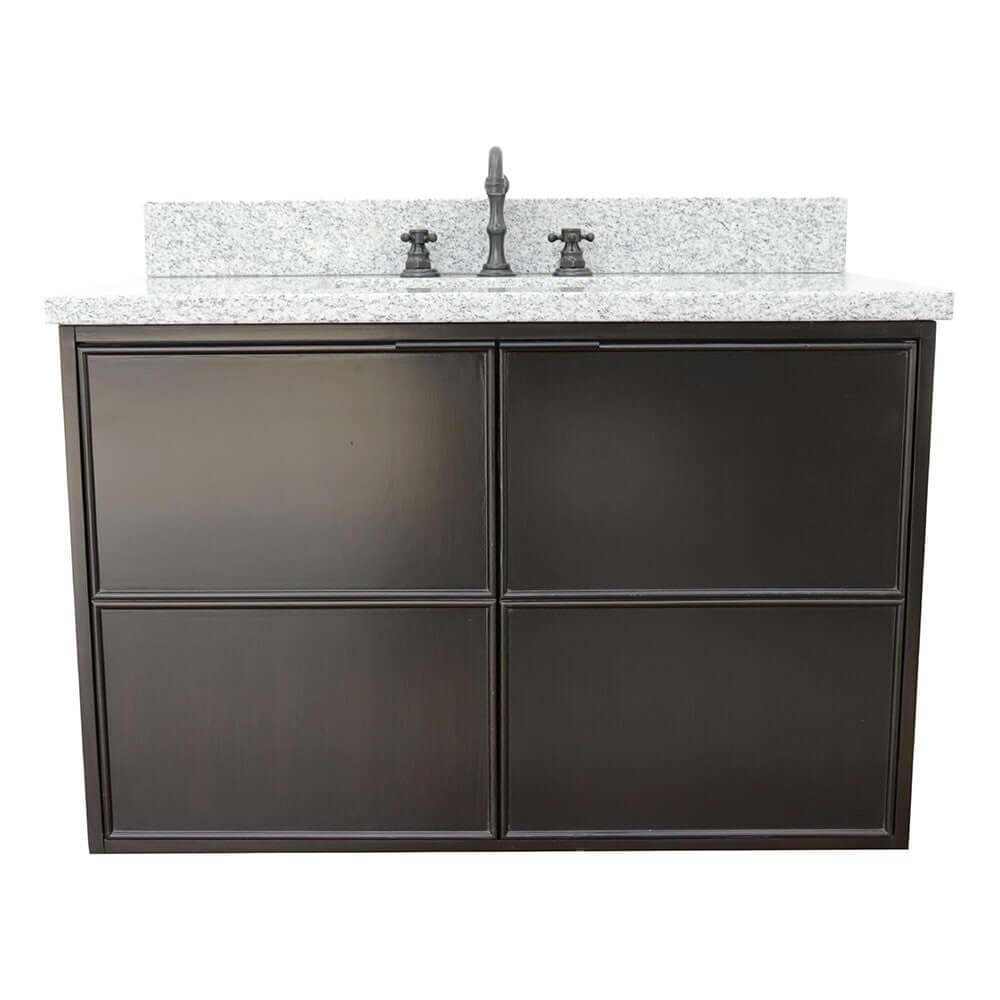 37" Single wall mount vanity in Cappuccino finish with Gray granite top and rectangle sink - 400503-CAB-CP-GYR