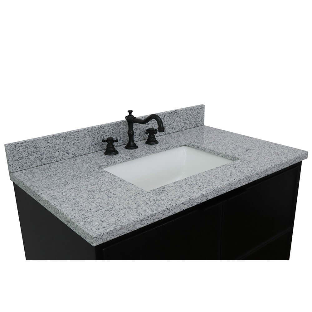 37" Single wall mount vanity in Cappuccino finish with Gray granite top and rectangle sink - 400503-CAB-CP-GYR