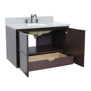 37" Single wall mount vanity in Cappuccino finish with Gray granite top and rectangle sink - 400503-CAB-CP-GYR