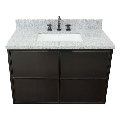 37" Single wall mount vanity in Cappuccino finish with Gray granite top and rectangle sink - 400503-CAB-CP-GYR