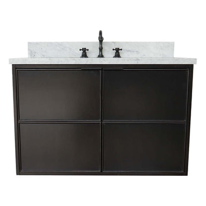 37" Single wall mount vanity in Cappuccino finish with White Carrara top and oval sink - 400503-CAB-CP-WMO