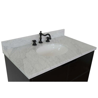 37" Single wall mount vanity in Cappuccino finish with White Carrara top and oval sink - 400503-CAB-CP-WMO