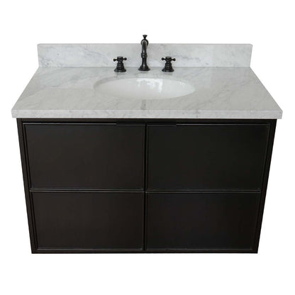 37" Single wall mount vanity in Cappuccino finish with White Carrara top and oval sink - 400503-CAB-CP-WMO