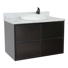 Load image into Gallery viewer, 37&quot; Single wall mount vanity in Cappuccino finish with White Carrara top and round sink - 400503-CAB-CP-WMRD