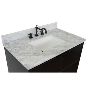 37" Single wall mount vanity in Cappuccino finish with White Carrara top and rectangle sink - 400503-CAB-CP-WMR