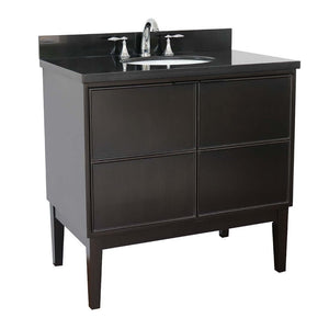 37" Single vanity in Cappuccino finish with Black Galaxy top and oval sink - 400503-CP-BGO