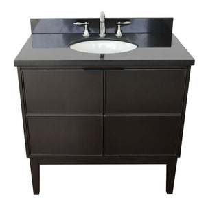 37" Single vanity in Cappuccino finish with Black Galaxy top and oval sink - 400503-CP-BGO