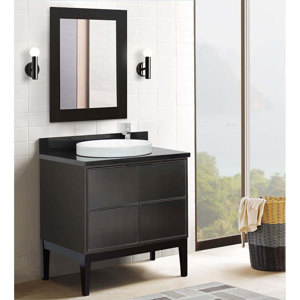 37" Single vanity in Cappuccino finish with Black Galaxy top and round sink - 400503-CP-BGRD