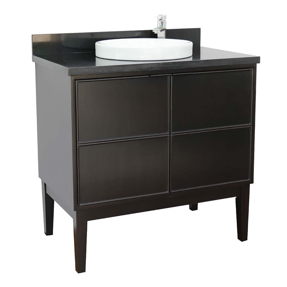 37" Single vanity in Cappuccino finish with Black Galaxy top and round sink - 400503-CP-BGRD