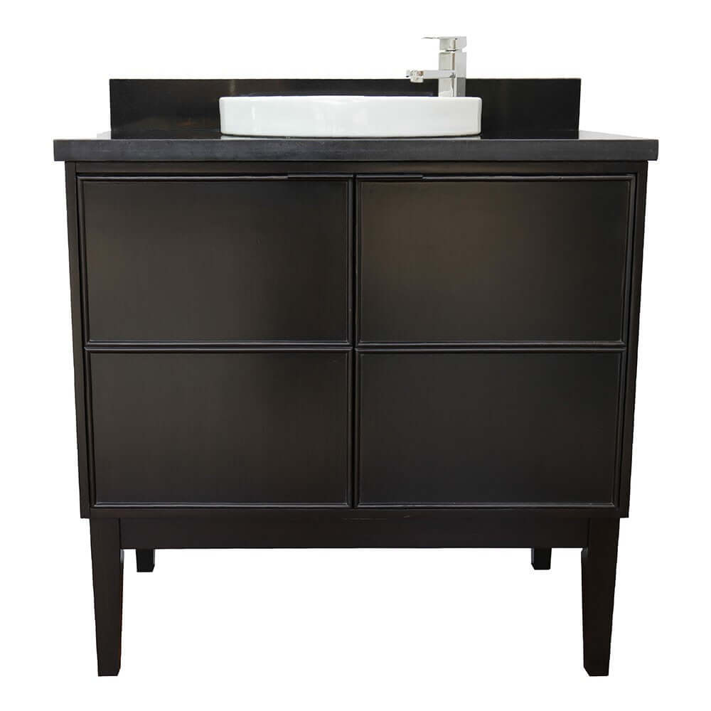 37" Single vanity in Cappuccino finish with Black Galaxy top and round sink - 400503-CP-BGRD