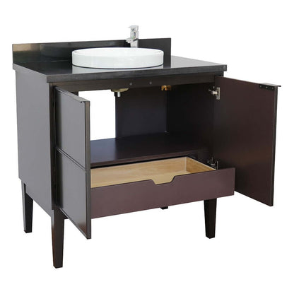 37" Single vanity in Cappuccino finish with Black Galaxy top and round sink - 400503-CP-BGRD