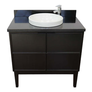 37" Single vanity in Cappuccino finish with Black Galaxy top and round sink - 400503-CP-BGRD