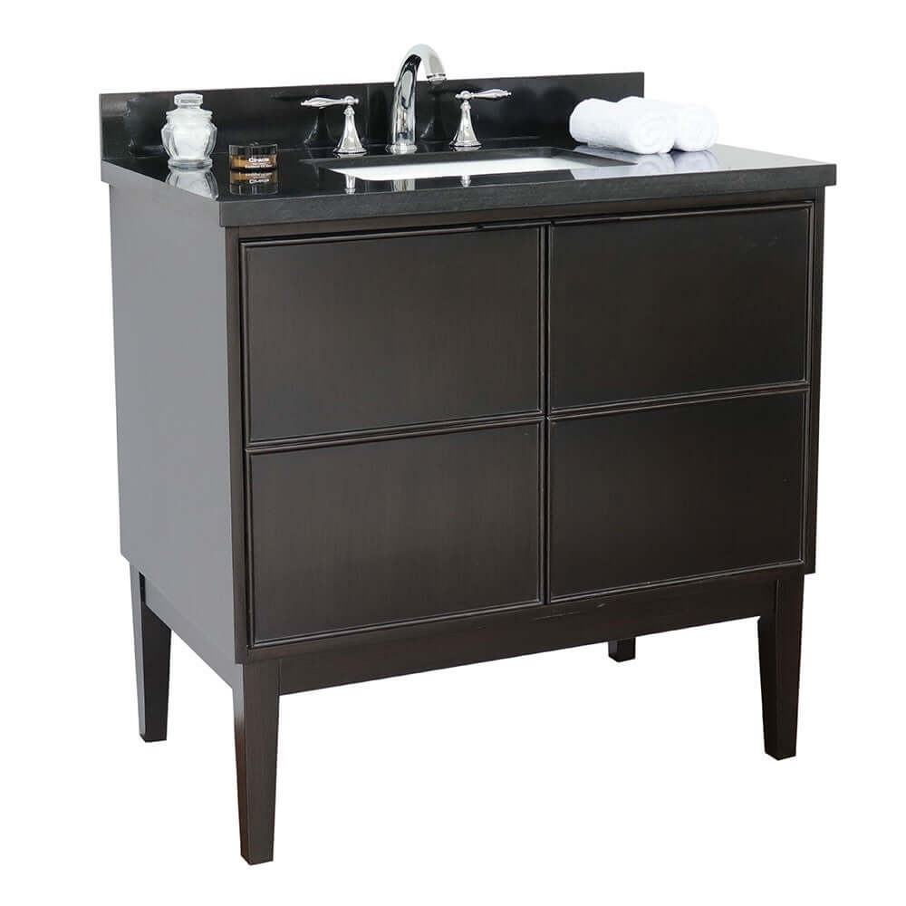 37" Single vanity in Cappuccino finish with Black Galaxy top and rectangle sink - 400503-CP-BGR