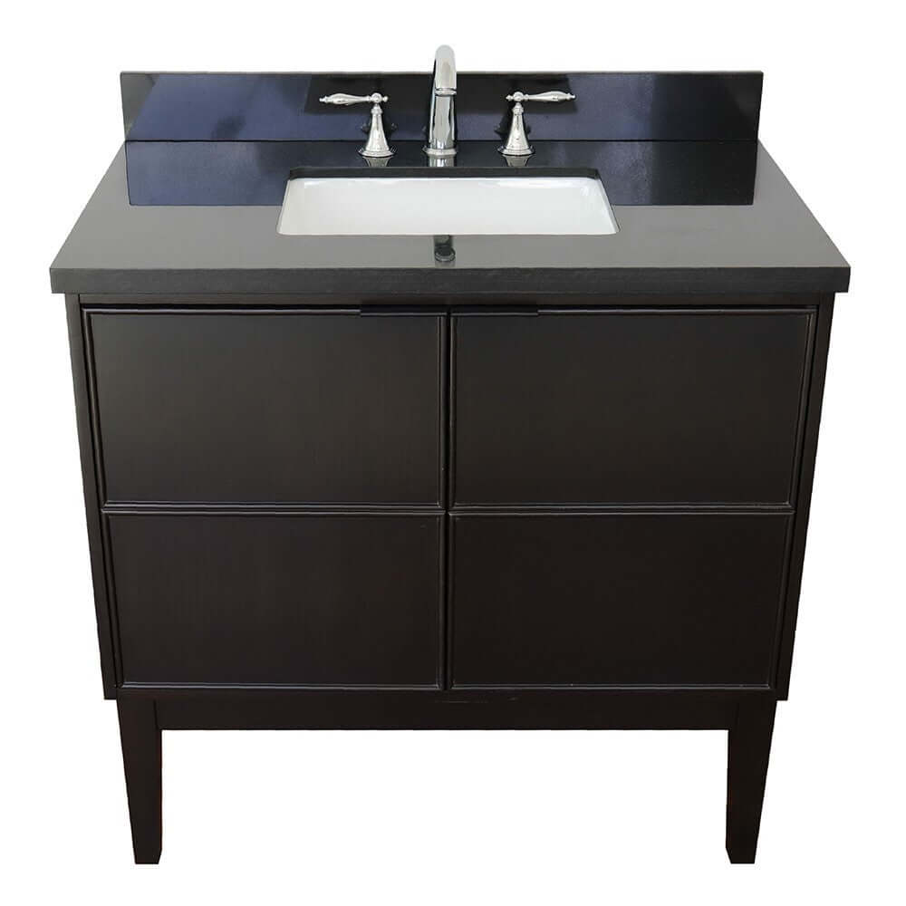 37" Single vanity in Cappuccino finish with Black Galaxy top and rectangle sink - 400503-CP-BGR