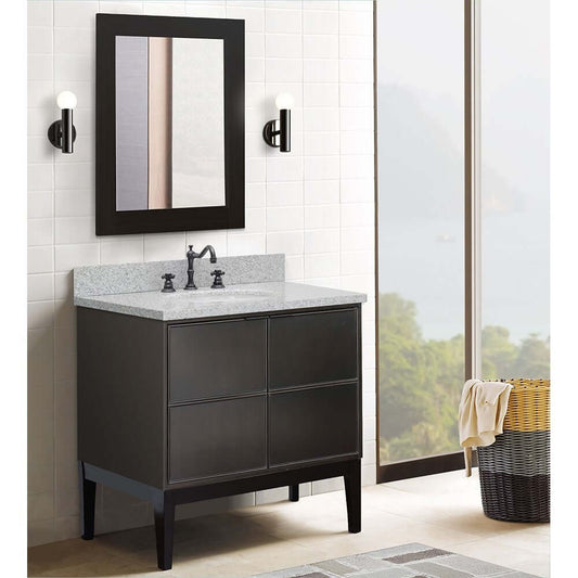 37" Single vanity in Cappuccino finish with Gray granite top and oval sink - 400503-CP-GYO