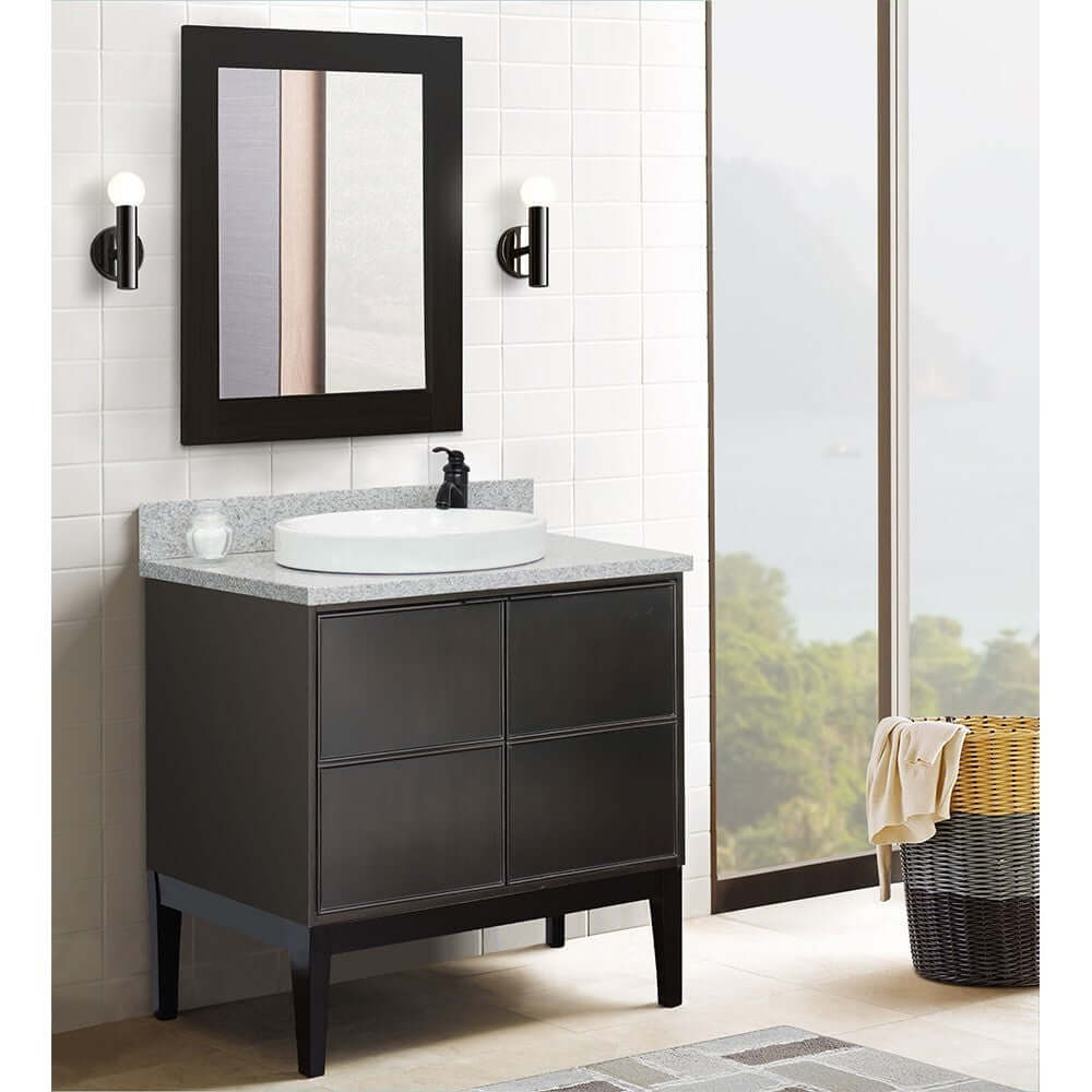 37" Single vanity in Cappuccino finish with Gray granite top and round sink - 400503-CP-GYRD