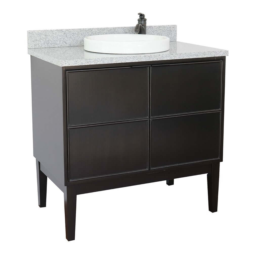 37" Single vanity in Cappuccino finish with Gray granite top and round sink - 400503-CP-GYRD