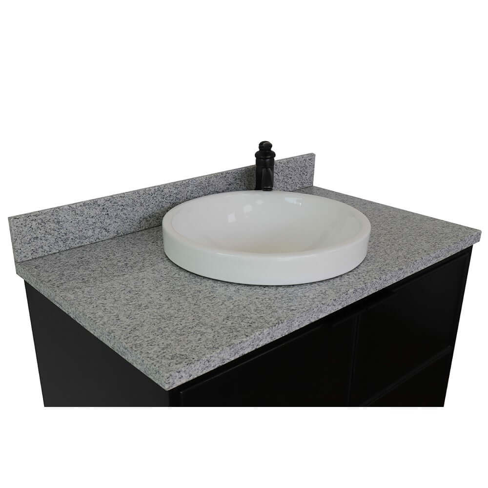 37" Single vanity in Cappuccino finish with Gray granite top and round sink - 400503-CP-GYRD