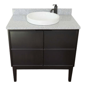 37" Single vanity in Cappuccino finish with Gray granite top and round sink - 400503-CP-GYRD