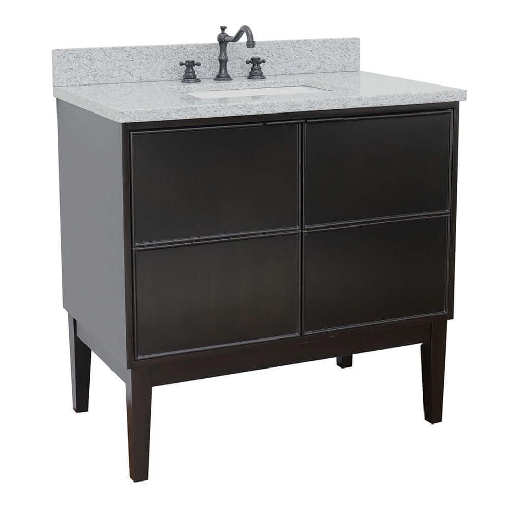 37" Single vanity in Cappuccino finish with Gray granite top and rectangle sink - 400503-CP-GYR