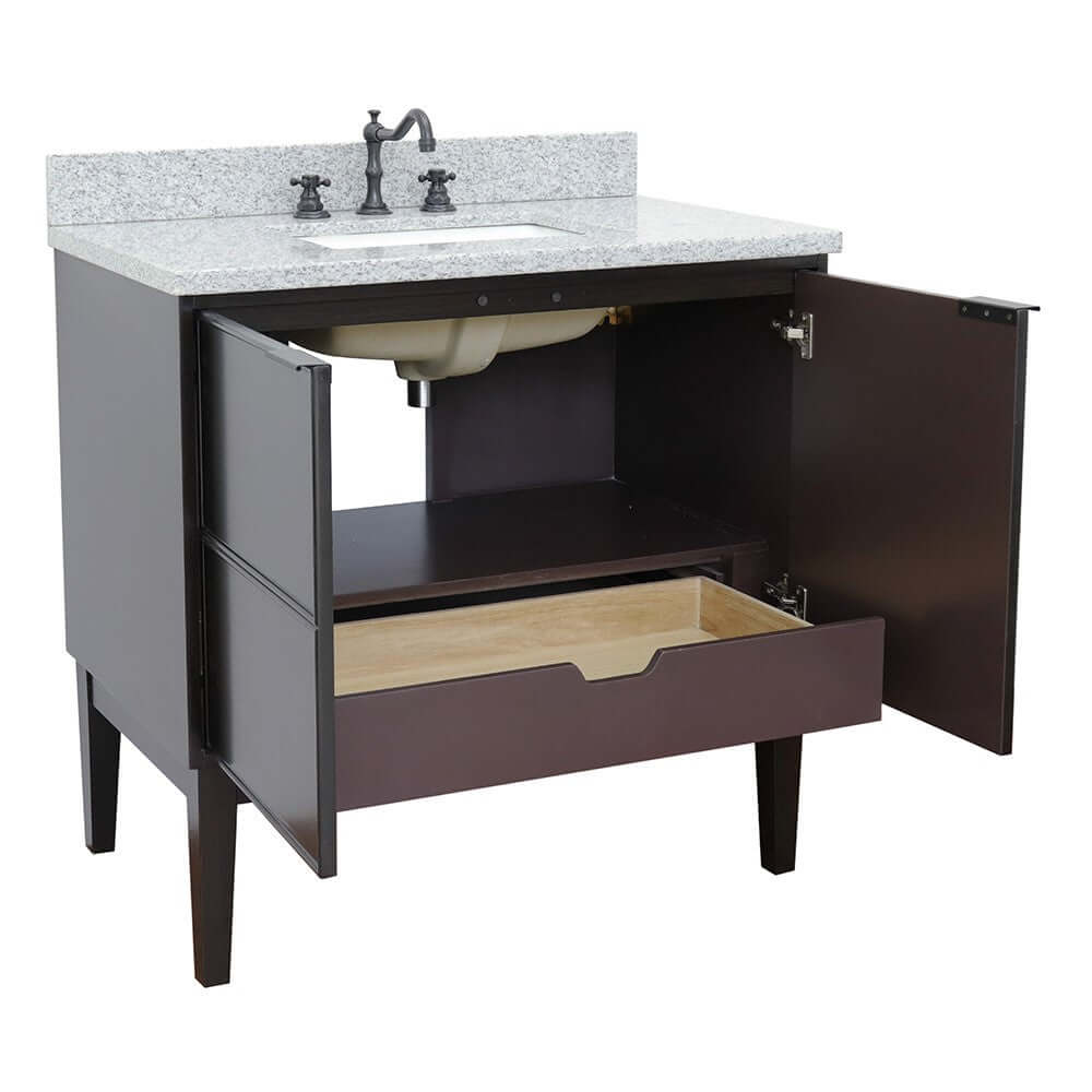 37" Single vanity in Cappuccino finish with Gray granite top and rectangle sink - 400503-CP-GYR