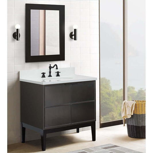 37" Single vanity in Cappuccino finish with White Quartz top and oval sink - 400503-CP-WEO