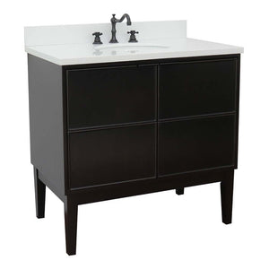 37" Single vanity in Cappuccino finish with White Quartz top and oval sink - 400503-CP-WEO