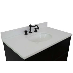 37" Single vanity in Cappuccino finish with White Quartz top and oval sink - 400503-CP-WEO