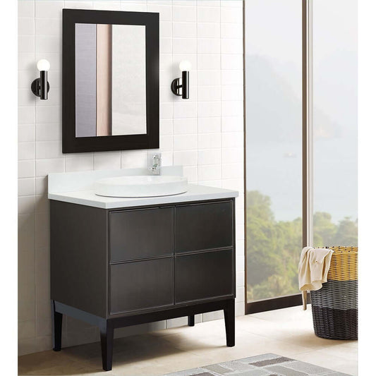 37" Single vanity in Cappuccino finish with White Quartz top and round sink - 400503-CP-WERD