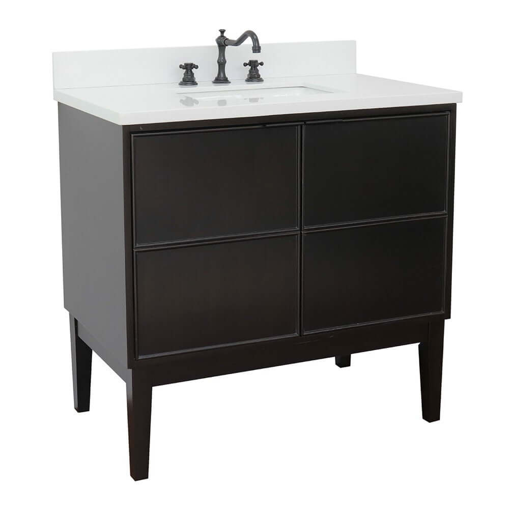 37" Single vanity in Cappuccino finish with White Quartz top and rectangle sink - 400503-CP-WER