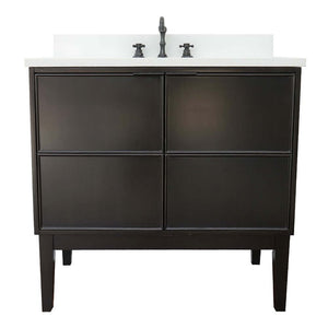 37" Single vanity in Cappuccino finish with White Quartz top and rectangle sink - 400503-CP-WER