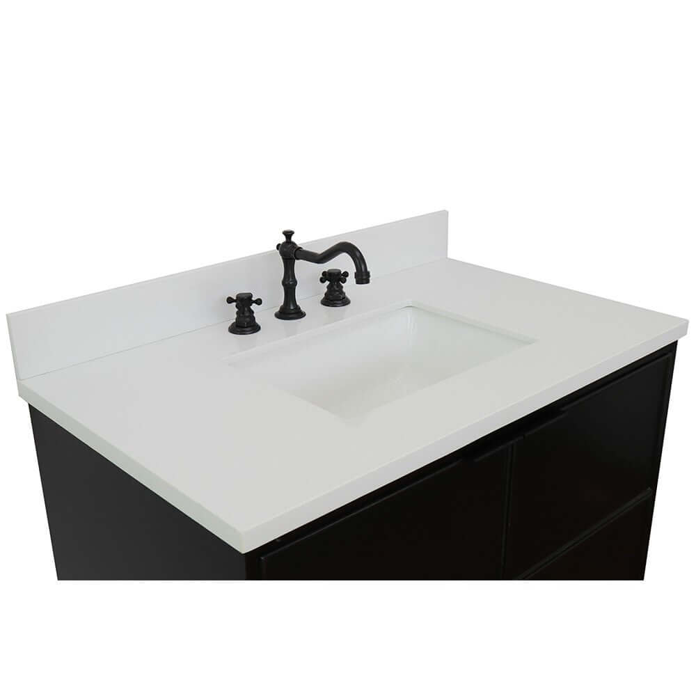 37" Single vanity in Cappuccino finish with White Quartz top and rectangle sink - 400503-CP-WER