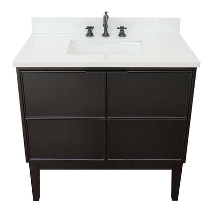 37" Single vanity in Cappuccino finish with White Quartz top and rectangle sink - 400503-CP-WER