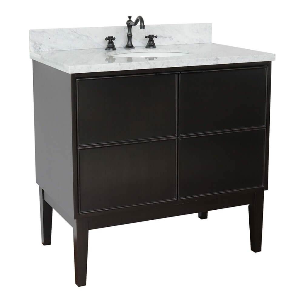 37" Single vanity in Cappuccino finish with White Carrara top and oval sink - 400503-CP-WMO