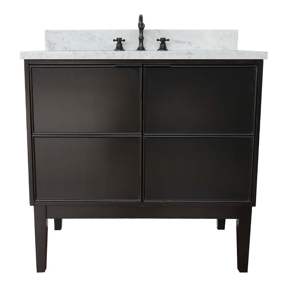 37" Single vanity in Cappuccino finish with White Carrara top and oval sink - 400503-CP-WMO