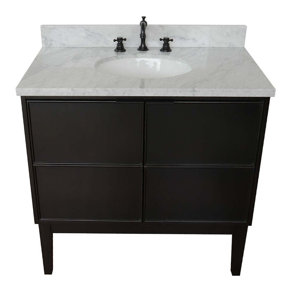 37" Single vanity in Cappuccino finish with White Carrara top and oval sink - 400503-CP-WMO