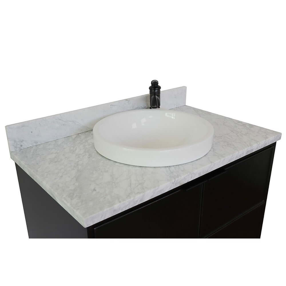 37" Single vanity in Cappuccino finish with White Carrara top and round sink - 400503-CP-WMRD