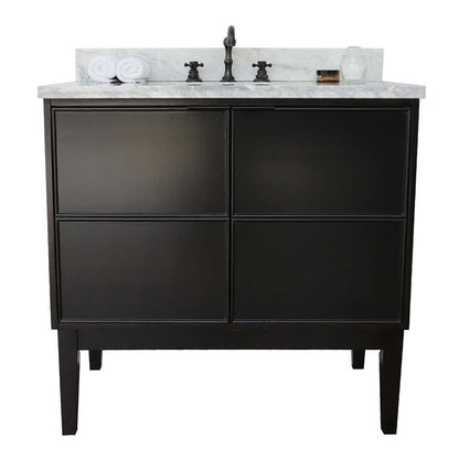 37" Single vanity in Cappuccino finish with White Carrara top and rectangle sink - 400503-CP-WMR