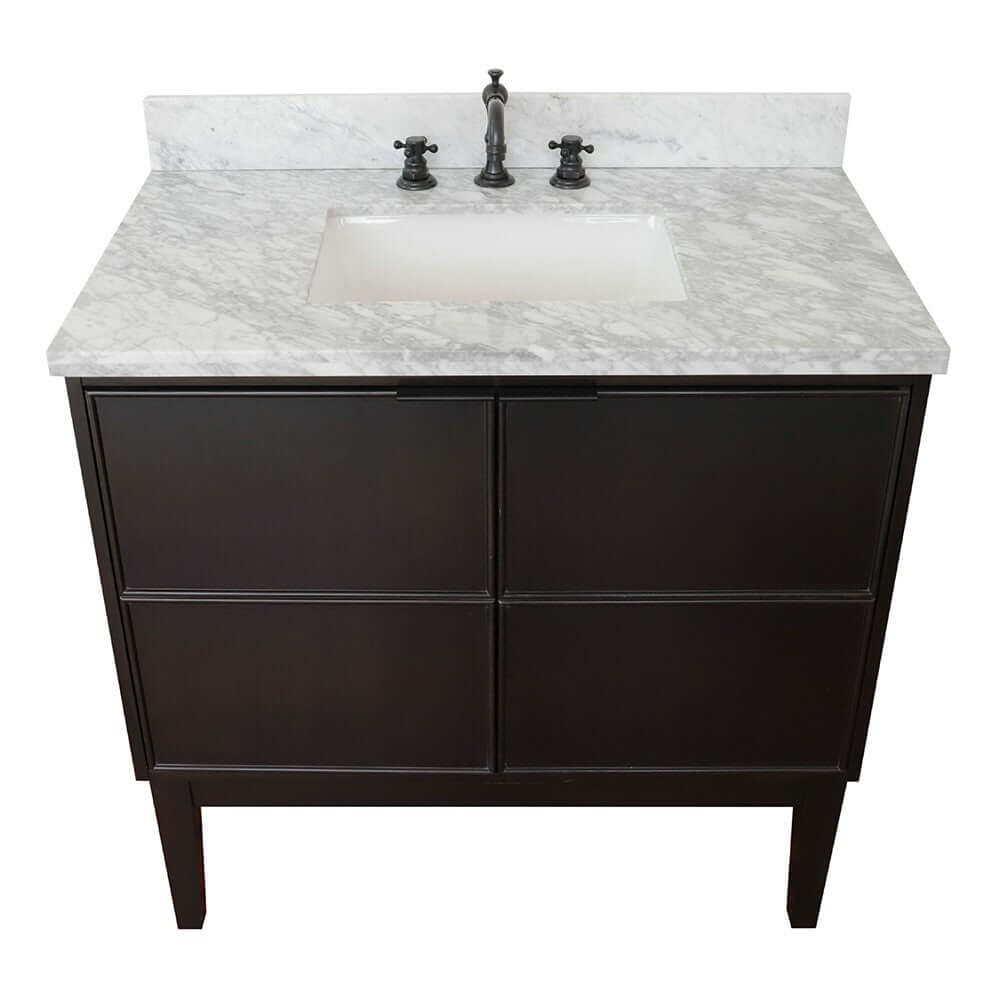 37" Single vanity in Cappuccino finish with White Carrara top and rectangle sink - 400503-CP-WMR