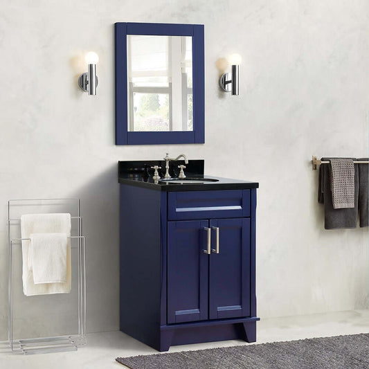 25" Single sink vanity in Blue finish with Black galaxy granite and oval sink - 400700-25-BU-BGO