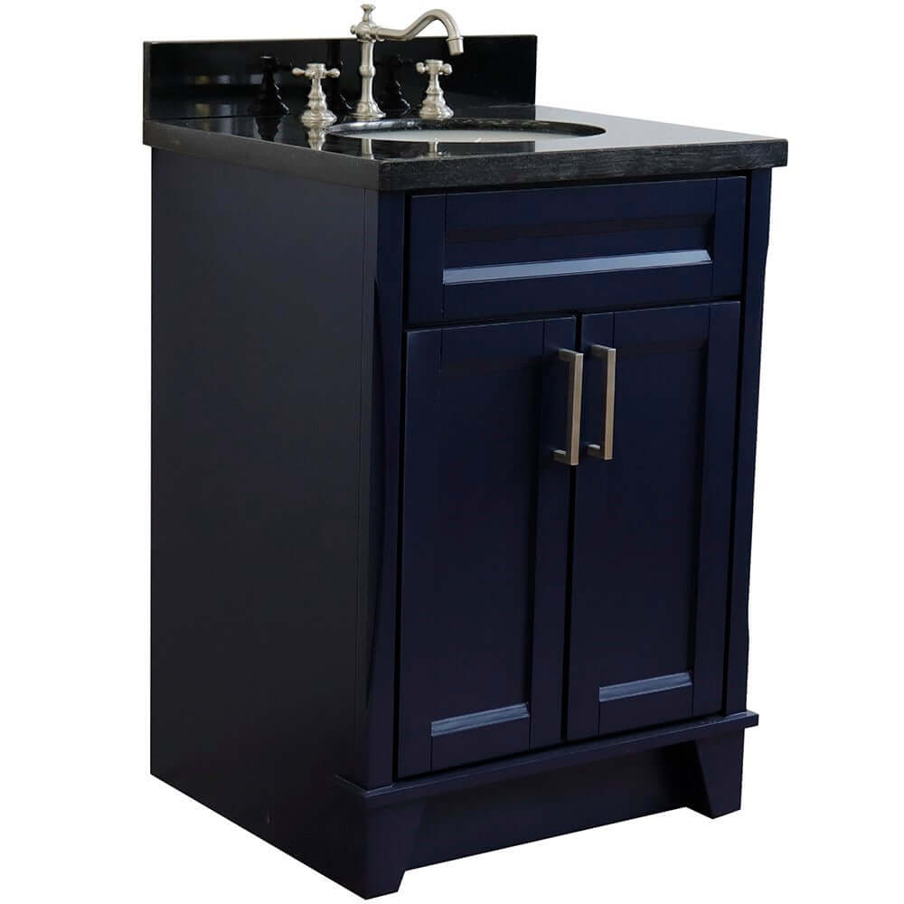 25" Single sink vanity in Blue finish with Black galaxy granite and oval sink - 400700-25-BU-BGO