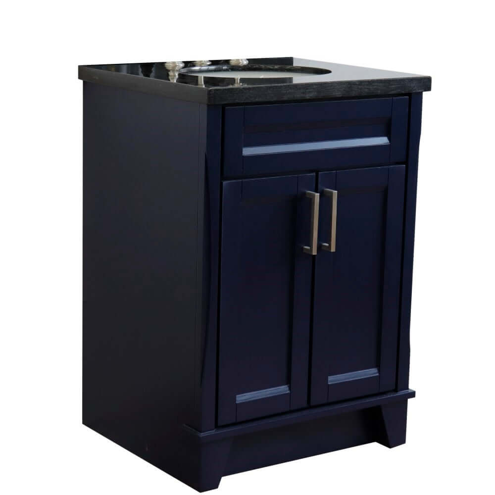 25" Single sink vanity in Blue finish with Black galaxy granite and oval sink - 400700-25-BU-BGO