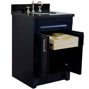 25" Single sink vanity in Blue finish with Black galaxy granite and oval sink - 400700-25-BU-BGO
