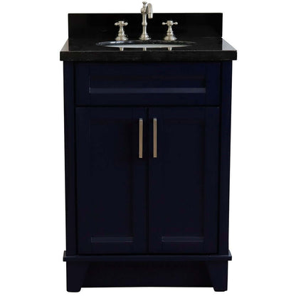 25" Single sink vanity in Blue finish with Black galaxy granite and oval sink - 400700-25-BU-BGO