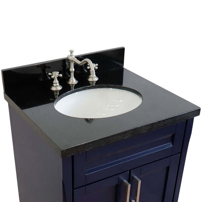 25" Single sink vanity in Blue finish with Black galaxy granite and oval sink - 400700-25-BU-BGO