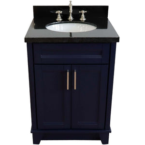 25" Single sink vanity in Blue finish with Black galaxy granite and oval sink - 400700-25-BU-BGO