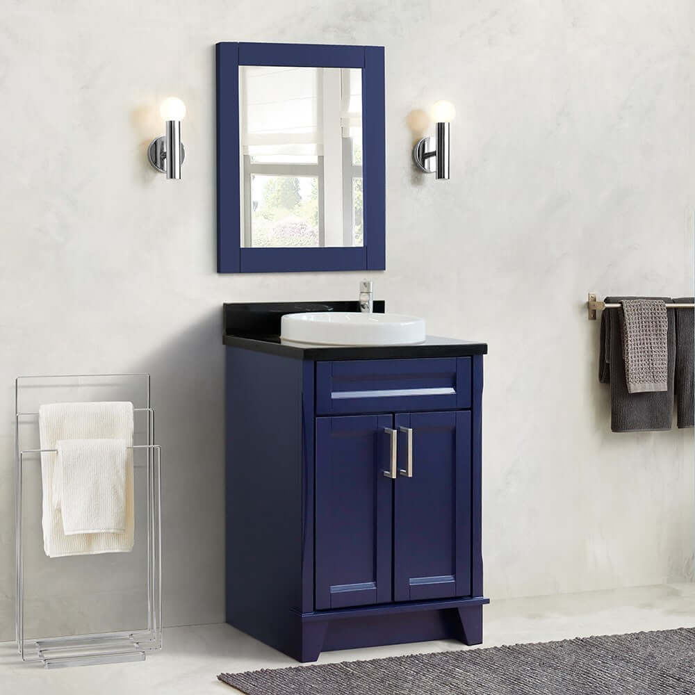 25" Single sink vanity in Blue finish with Black galaxy granite and round sink - 400700-25-BU-BGRD