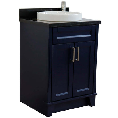 25" Single sink vanity in Blue finish with Black galaxy granite and round sink - 400700-25-BU-BGRD