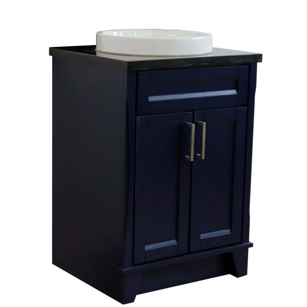 25" Single sink vanity in Blue finish with Black galaxy granite and round sink - 400700-25-BU-BGRD