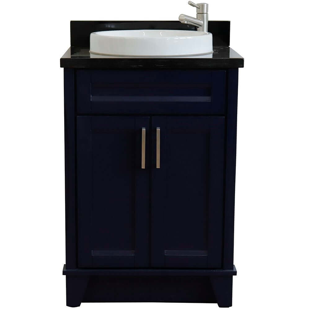 25" Single sink vanity in Blue finish with Black galaxy granite and round sink - 400700-25-BU-BGRD